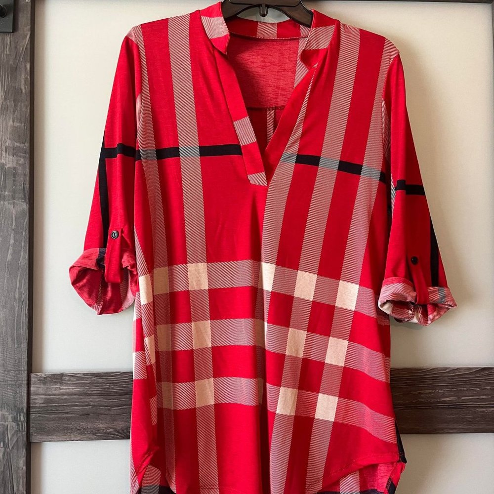 Boutique Red White and Black Plaid Tunic